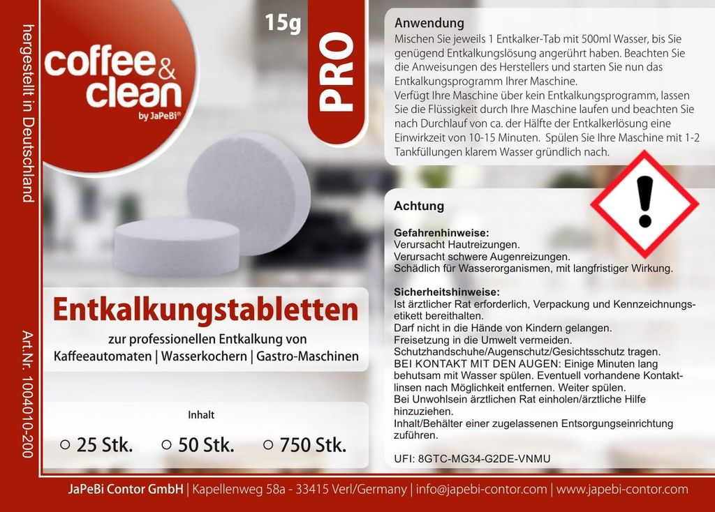 100 Entkalkungstabletten Entkalker Tabs 15g für Produktbild 