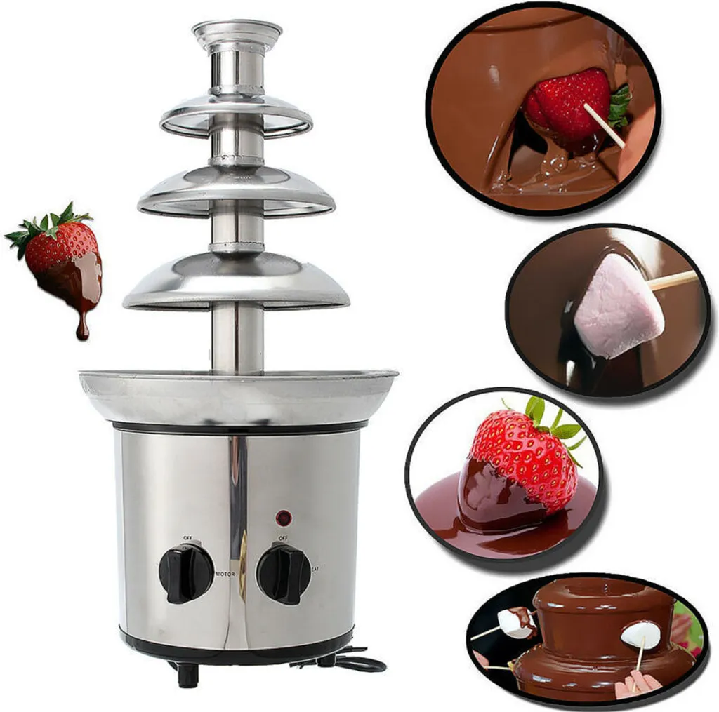 Appareil à fondue au chocolat électrique 4 étages en acier argenté