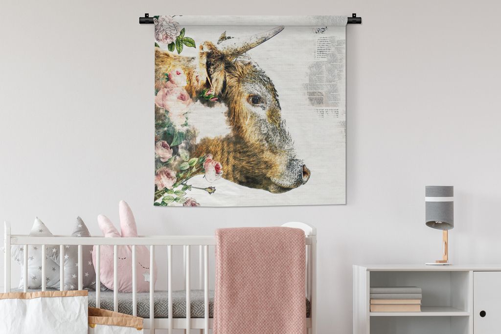 MuchoWow Wandteppich Wandbehang Schottischer Highlander - Goldener Highlander 90x90 cm Tapisserie Dekoration Wandtuch - Wandaufhänger