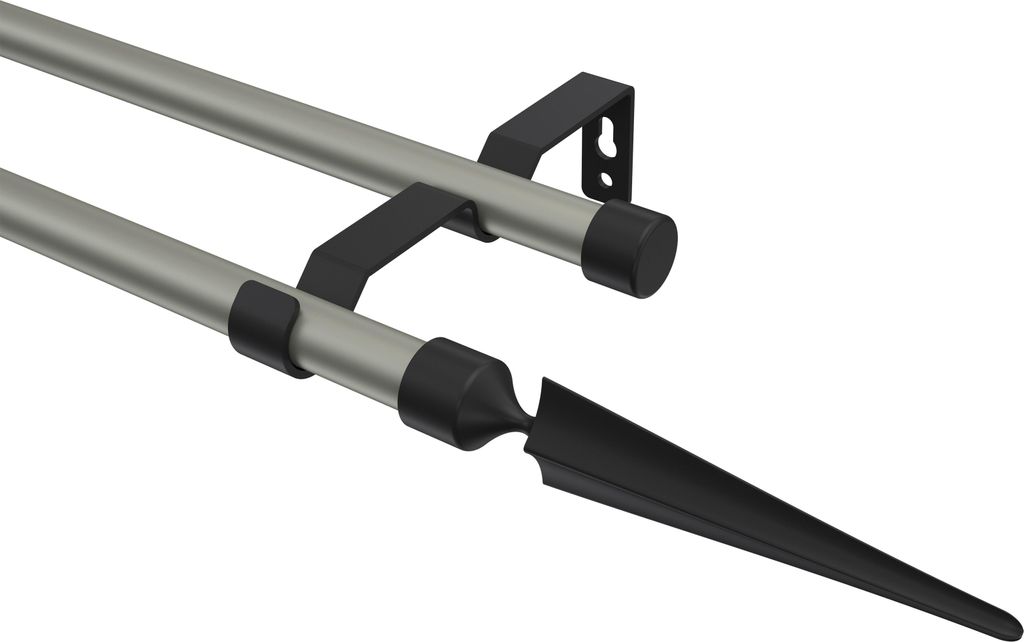 Interdeco Gardinenstange / Vorhangstange Chrom matt / Schwarz, Typ Olymp Lorenzo (Speer), 16 mm Ø 2-läufig, 400 cm