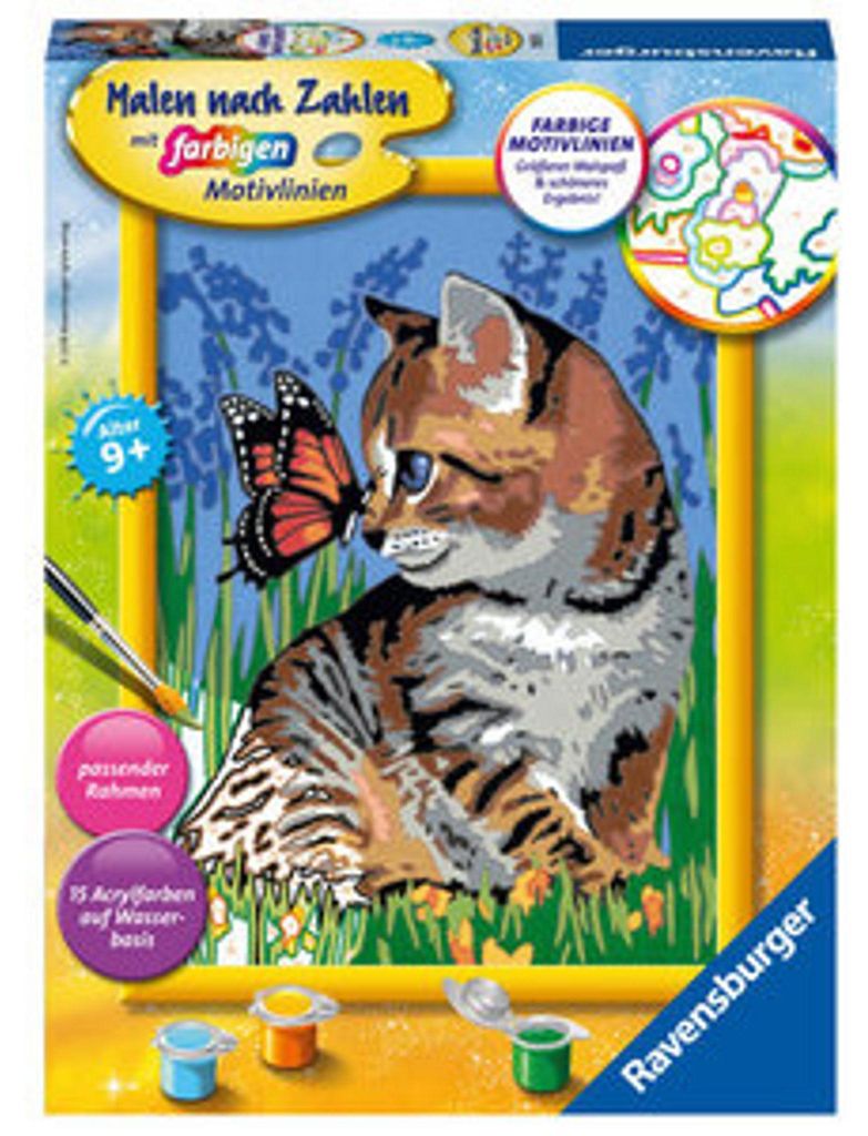 Ravensburger Malen Nach Zahlen Katze mit Schmetterling, Mal Immagine del prodotto 