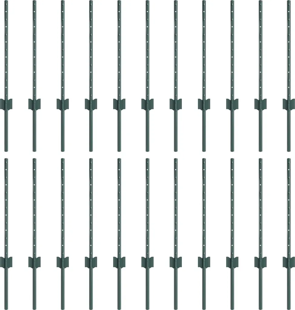 Poteaux de clôture U-Channel DesignMöbel en acier vert 100 cm, 22 pcs