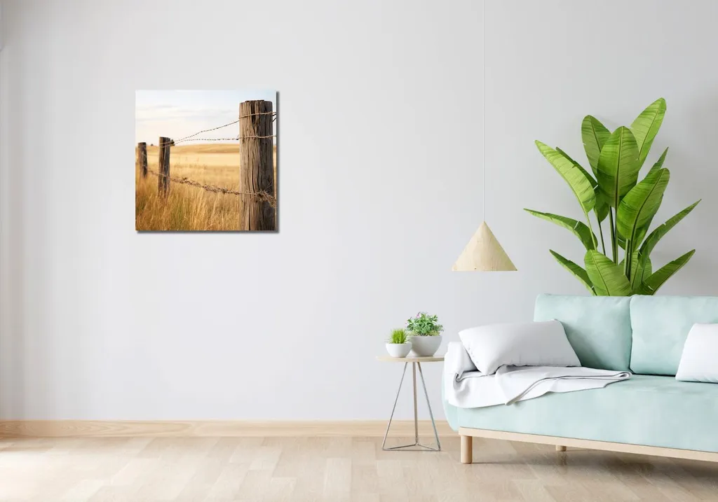 Tableau déco Clôture dans le champ 60x60 cm - Impression murale paysage - 2