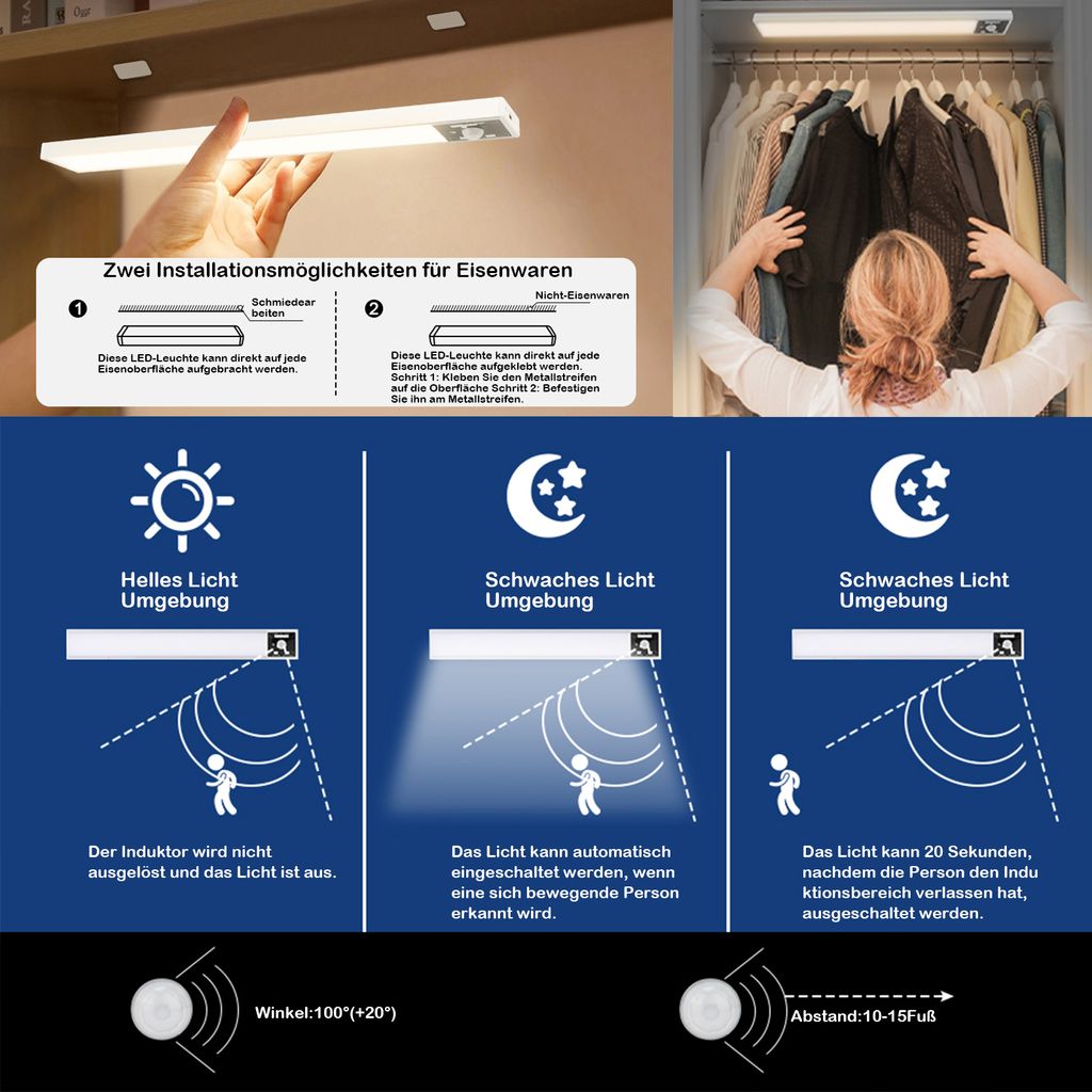 40cm LED Unterbauleuchte 3 Lichtfarbe Aufladbar Lichtleiste Produktbild 3
