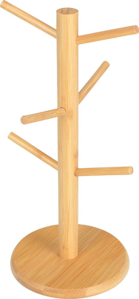 Bambus-Becherhalter-Baum, 6 Haken, Kaffeetassenständer, rutschfester Kaffeetassenständer, einfach zu installierender Tassen-Organizer-Ständer f...