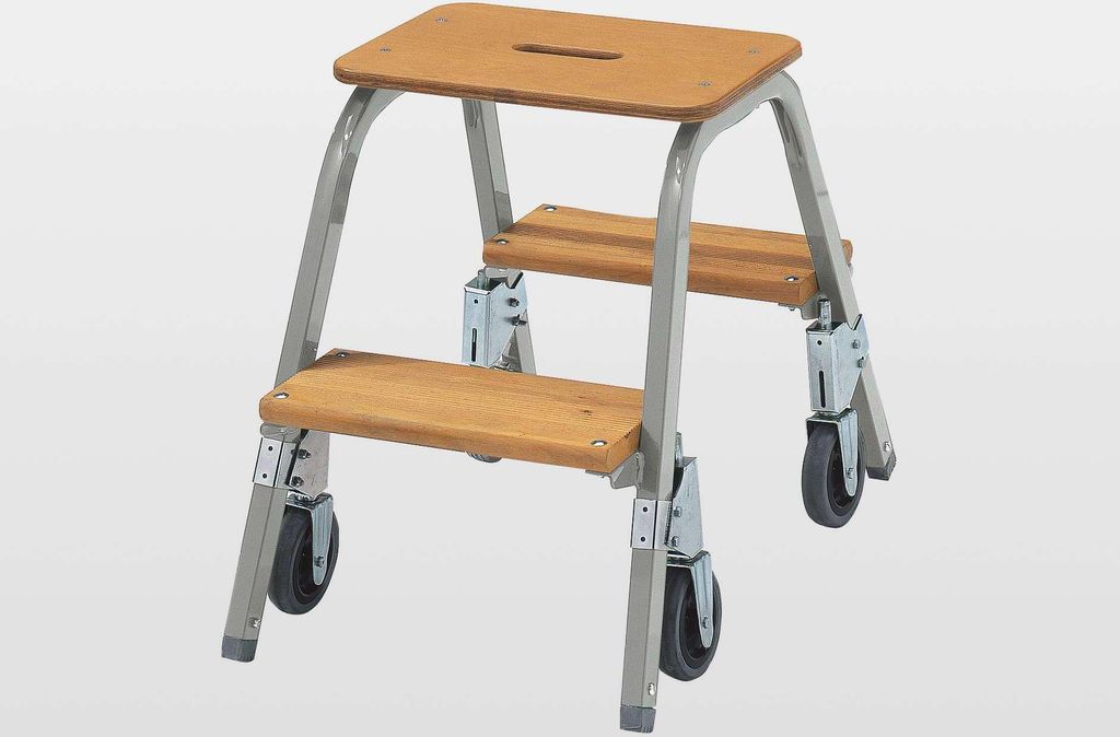 Günzburger Steigtechnik Stahl-Holz-Tritt mit Bockrollen 2 x 3 Stufen - 039013
