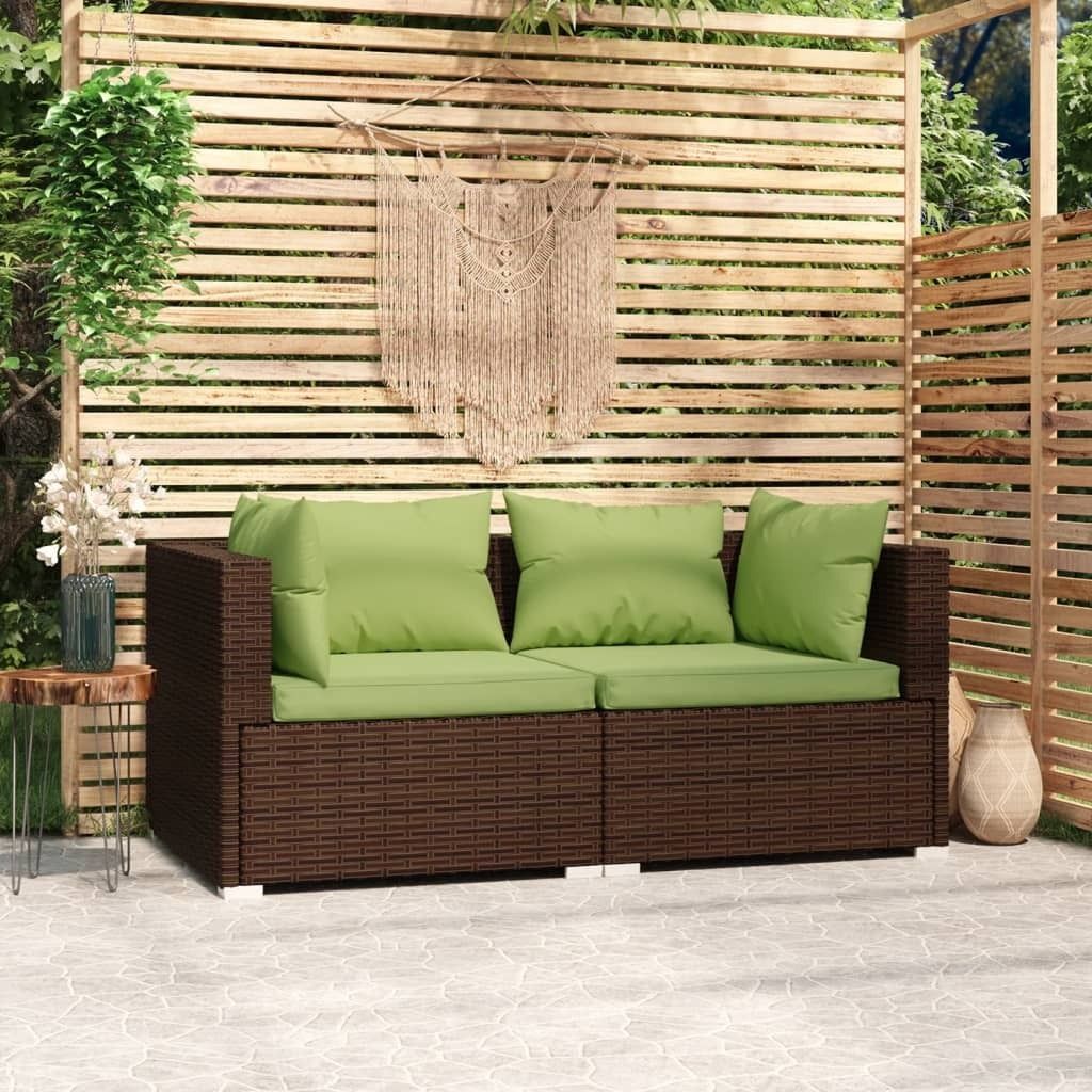 The Living Store 2-Sitzer-Sofa mit Kissen Braun Poly Rattan