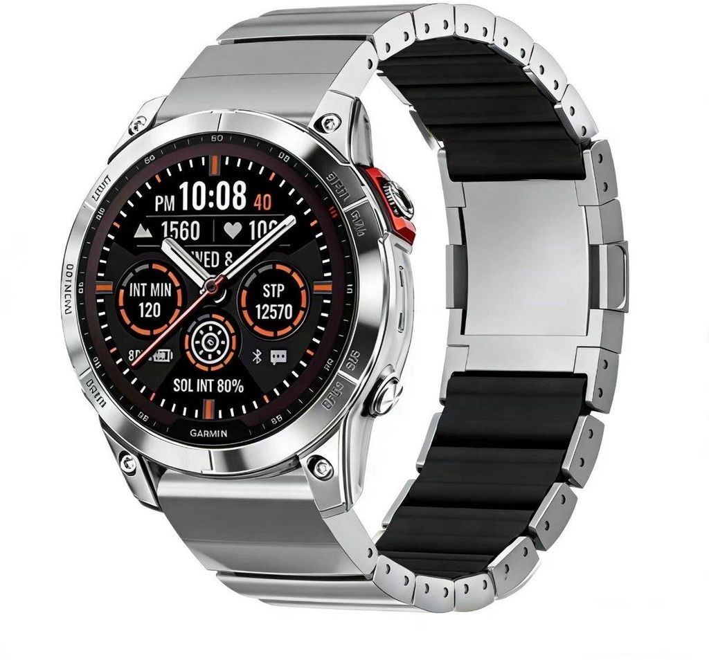 Stravo Magnetisches Titanarmband mit Silikon-Innenschicht – QuickFit 22 mm für Garmin Fenix 5/6/7/8, Epix Gen 2, Instinct ,Forerunner – Silb...