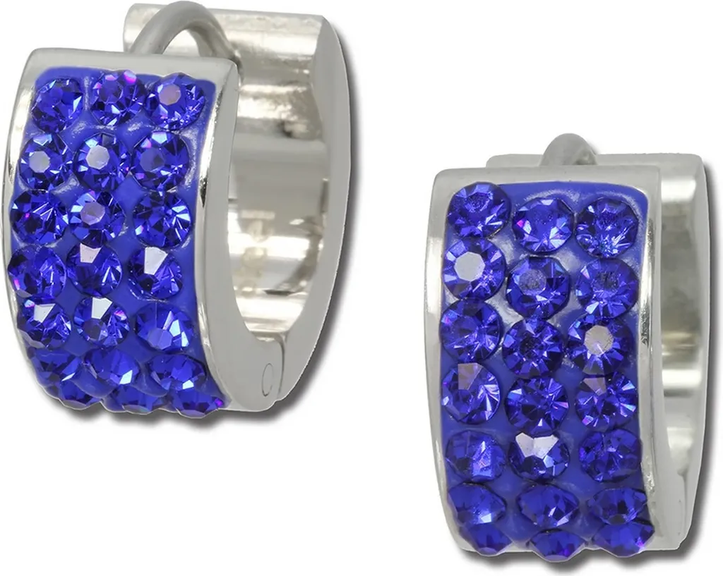 Regalo Donna: Orecchini Amello Cerchi Acciaio e Zirconi Blu Navy
