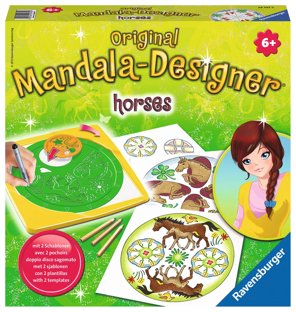 Mandala Designer Horses 2 en 1 - Kit de Dessin Créatif Chevaux Ravensburger
