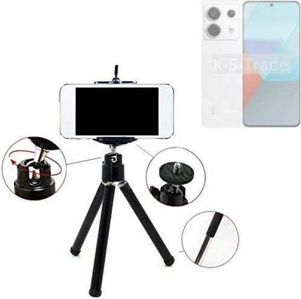 K-S-Trade Smartphone Stativ Dreibein kompatibel mit Xiaomi Redmi Note 13 Pro Tripod aus Aluminium Klemmstativ Stativ Adapter für Mobiltelefone
