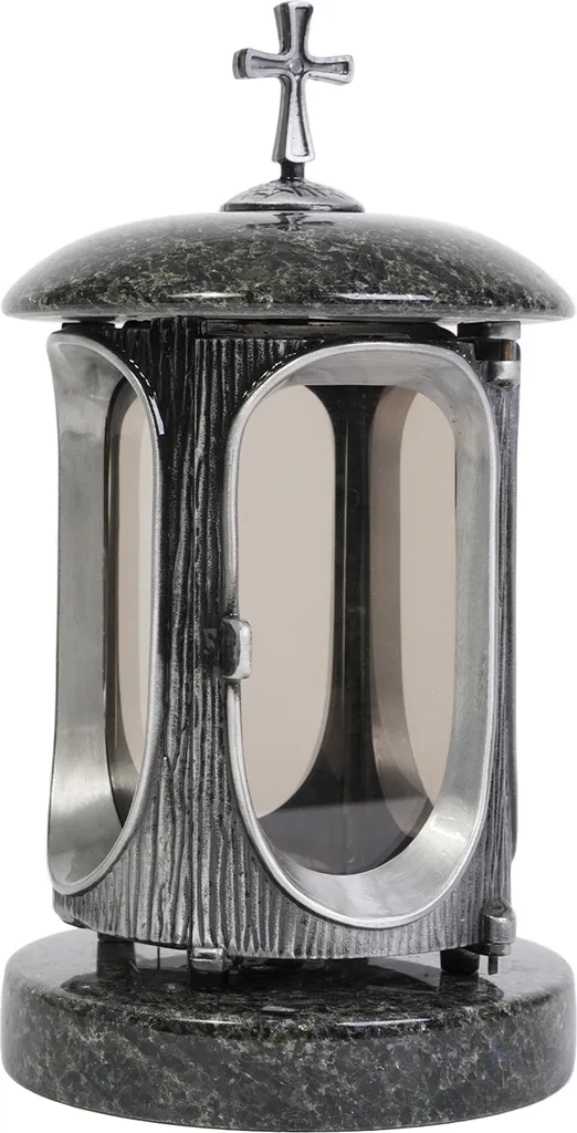 Lampe funéraire Blue Night résistante aux intempéries avec croix argent