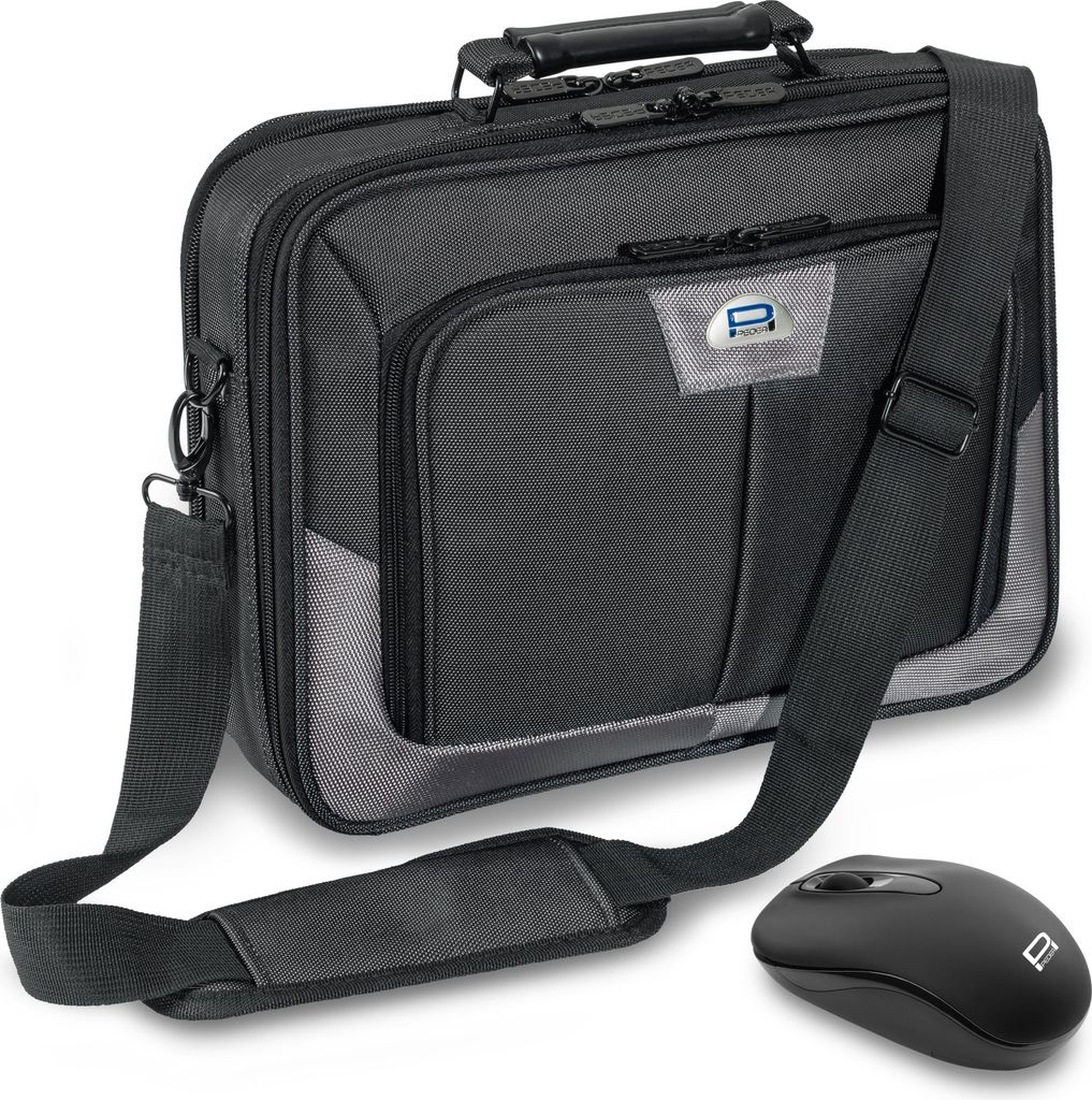 PEDEA Laptoptasche 15,6 Zoll (39,6 cm) PREMIUM Notebook Umhängetasche Set mit Maus, grau