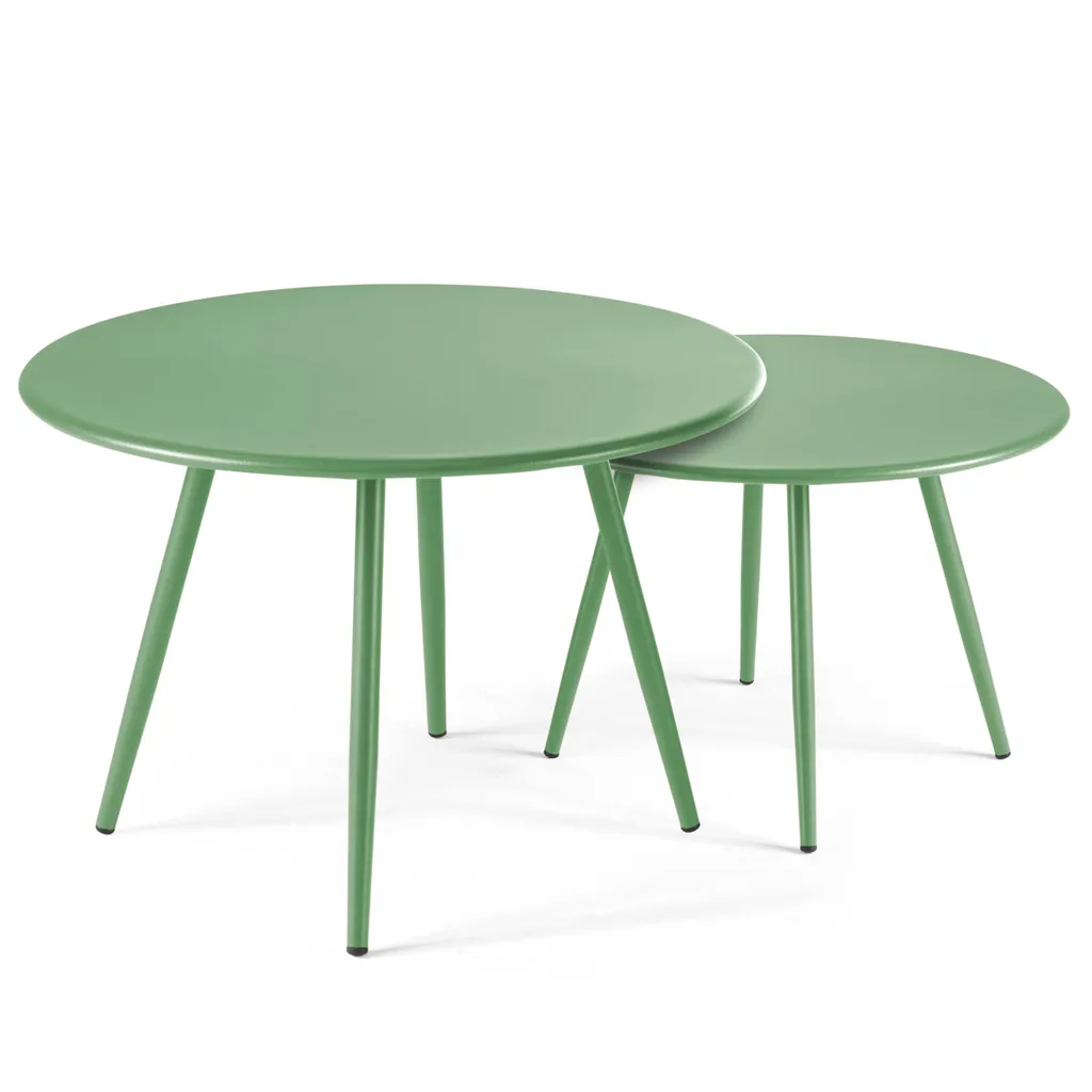 Tables gigognes de jardin en métal vert cactus pour terrasse Palavas