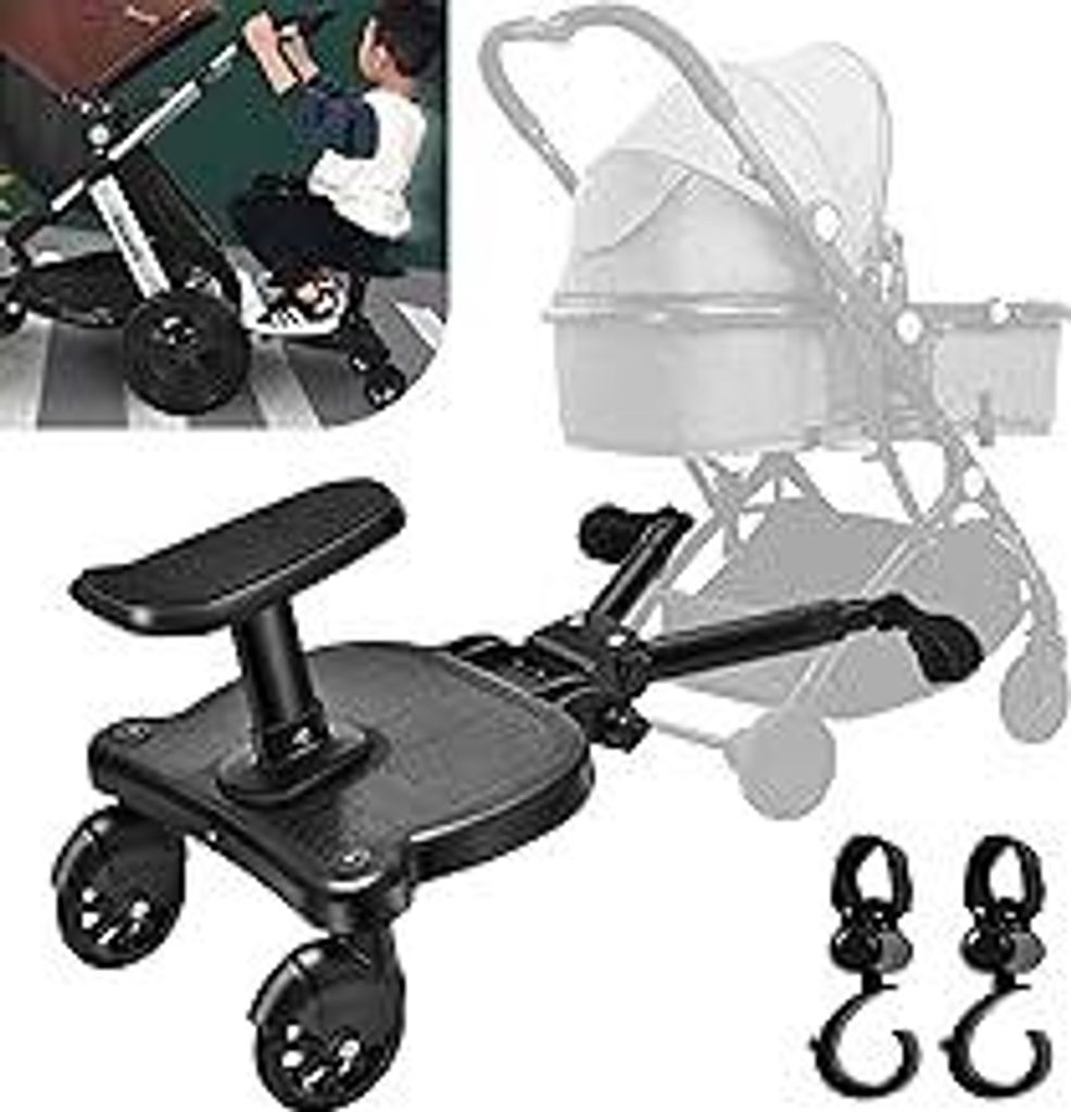 Buggy Board für alle Kinderwagen, Vihir Kiddy Board mit Sitz, Trittbrett Mitfahrbrett Universal passend für 2-6 Jahre alte Kinder, mit einer maxi...