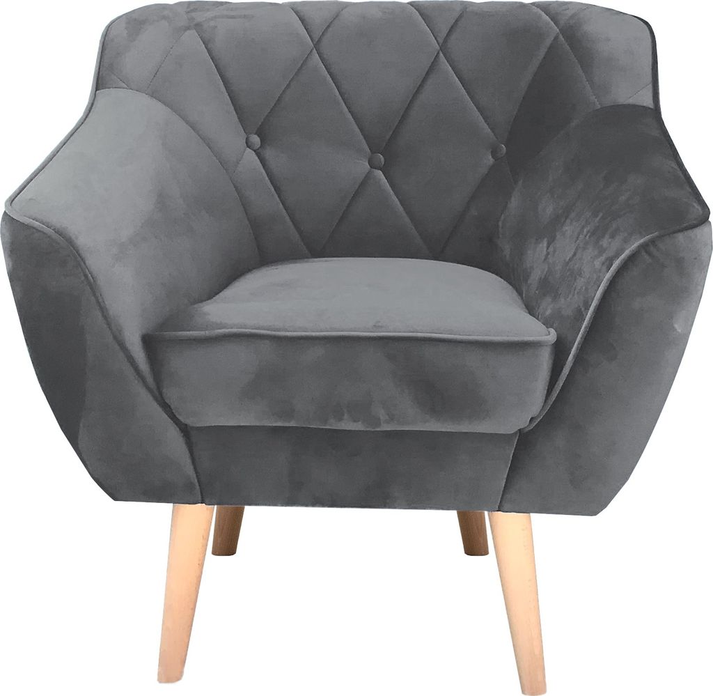 QLA Möbel Skandinavischer Relaxsessel in Grau, Retro-Sessel mit Steppung, Clubsessel Polstersessel mit Holzbeinen, Sessel Skand