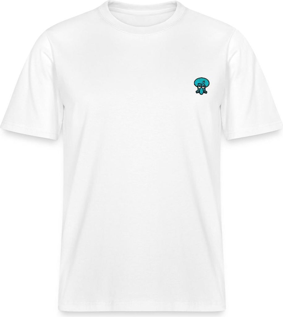 Spreadshirt SpongeBob Schwammkopf Taddäus Stick-Motiv Relaxed Fit Uni T-Shirt, XL, Weiß