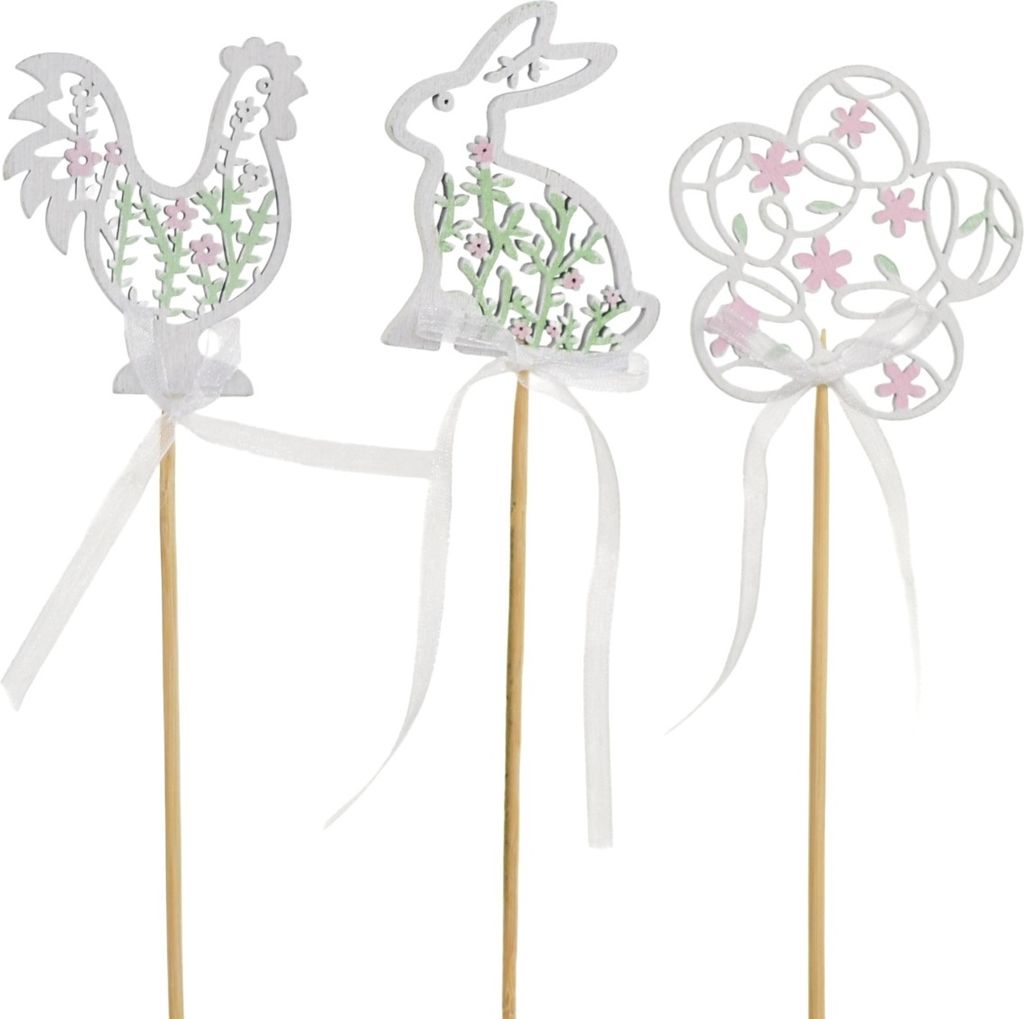 Huhn, Hase, Blume - Holzstreichhölzer 6x6/34 cm - 3er Set