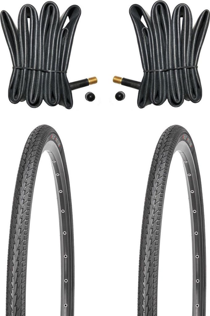 2 Stk. 28 Zoll Fahrradreifen 700x35c inkl. Schläuche mit Autoluftventilen 37-622 | 28x1.40, schwarz