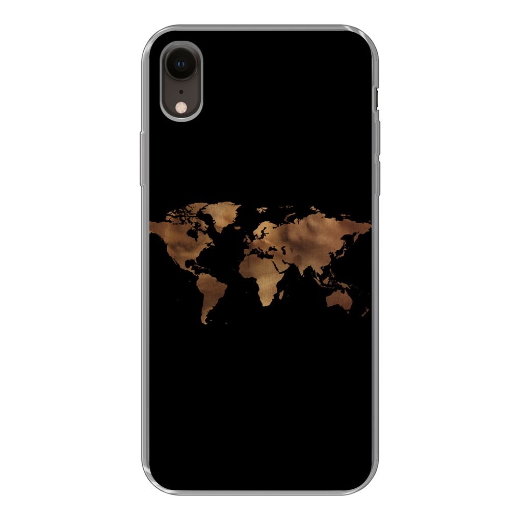 MuchoWow Handyhülle Schutzhülle Hülle für iPhone XR Weltkarte - Stoff - Karte Silikon Softcase Handy Hülle - Schutzdeckel