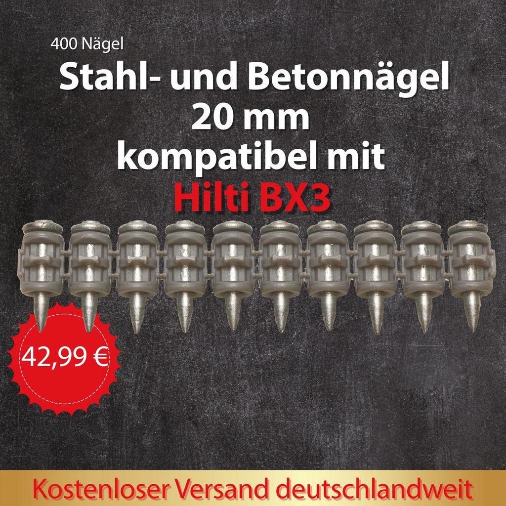 400 Hochleistungsnägel 20 mm für Stahl und Beton – Produktbild 