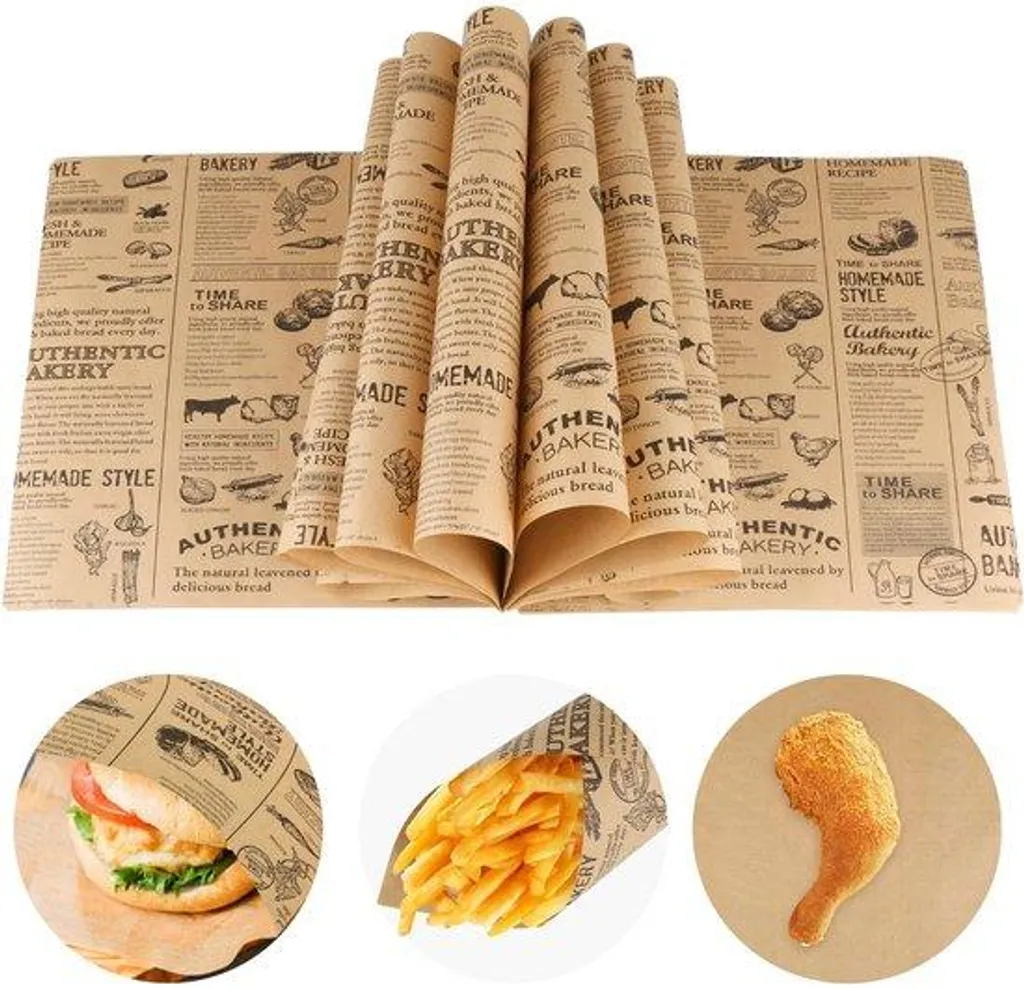 120 Feuilles Papier Alimentaire 25x25 cm Papier Sulfurisé pour Frites