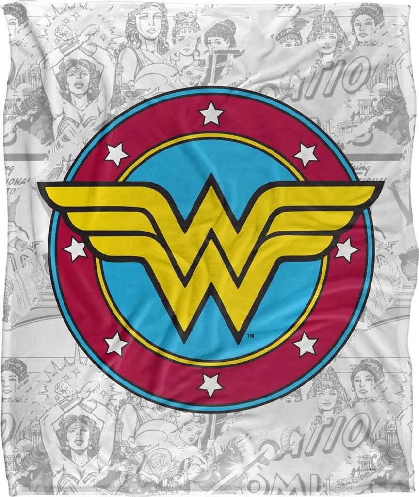 Couverture Soyeuse Wonder Woman Supersoft TV23693 Logo Rétro Gris Chic