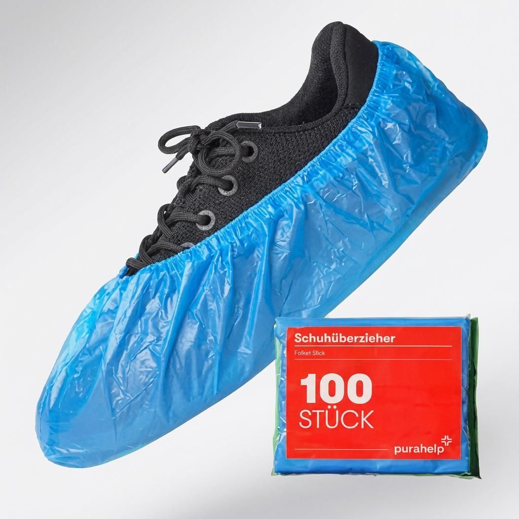 Purehelp Einweg Überschuhe CPE Blau 100 Stück Produktbild  KI-generiertes Bild
