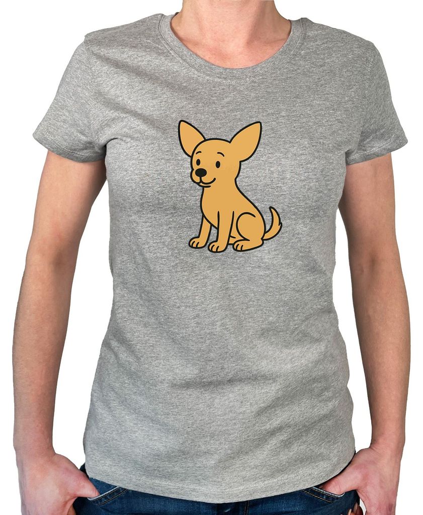 Huuraa Damen T-Shirt Chihuahua ChiChi Comic XL Sport Grey Bio Baumwolle Fairtrade Damenshirt Geschenkidee