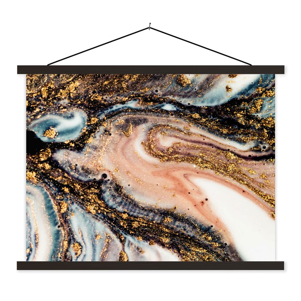 MuchoWow Textilposter Marmoroptik - Gold - Schwarz - Glitzer - Chic 40x30 cm mit schwarzem Rahmen - Dekorationen