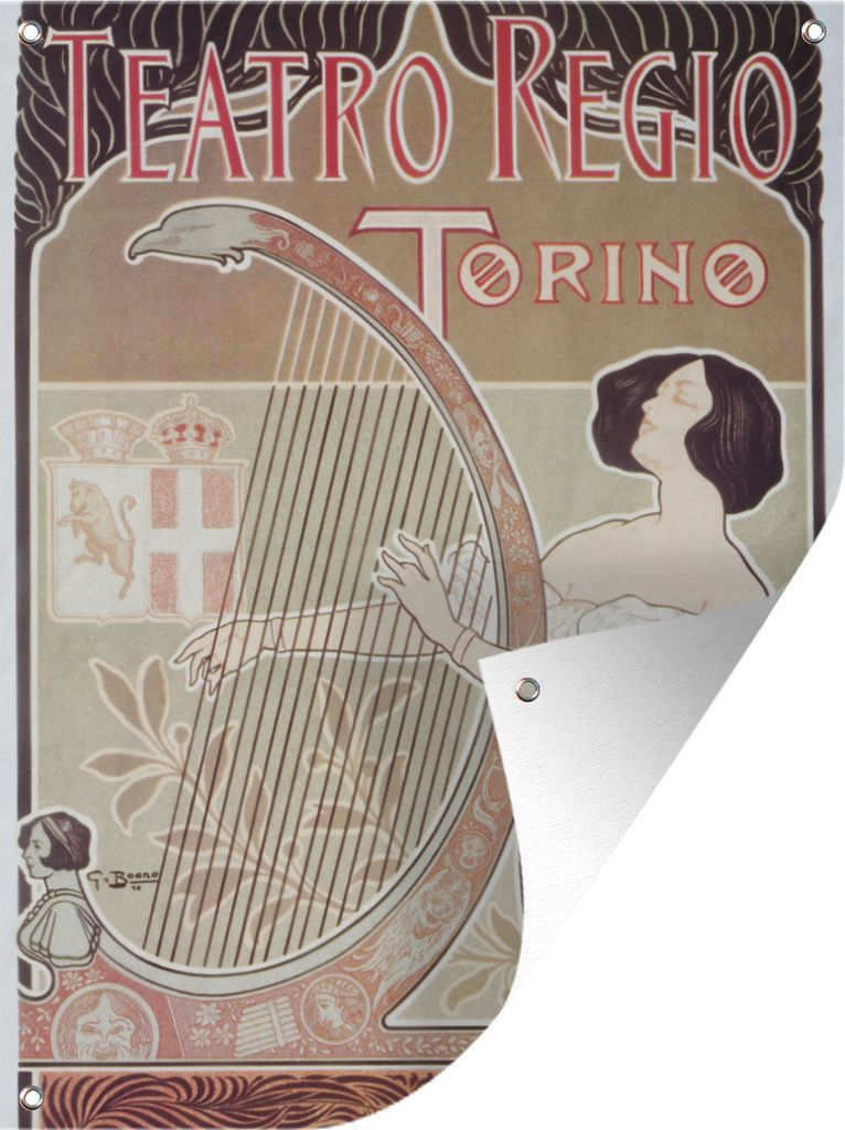 MuchoWow 30x40 cm Outdoor-Poster Gartendeko Sichtschutz Garten Poster für den Garten Illustration eines Plakats für das Theater von Turin in I...