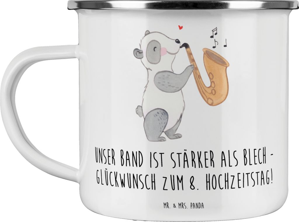 Mr. & Mrs. Panda Tasse Emaille 8. Hochzeitstag Blechhochzeit - Weiß - Geschenk, Pott, Heirat, Glückwunsch zum, Haferl, Teetasse, Geschenke, Heira...