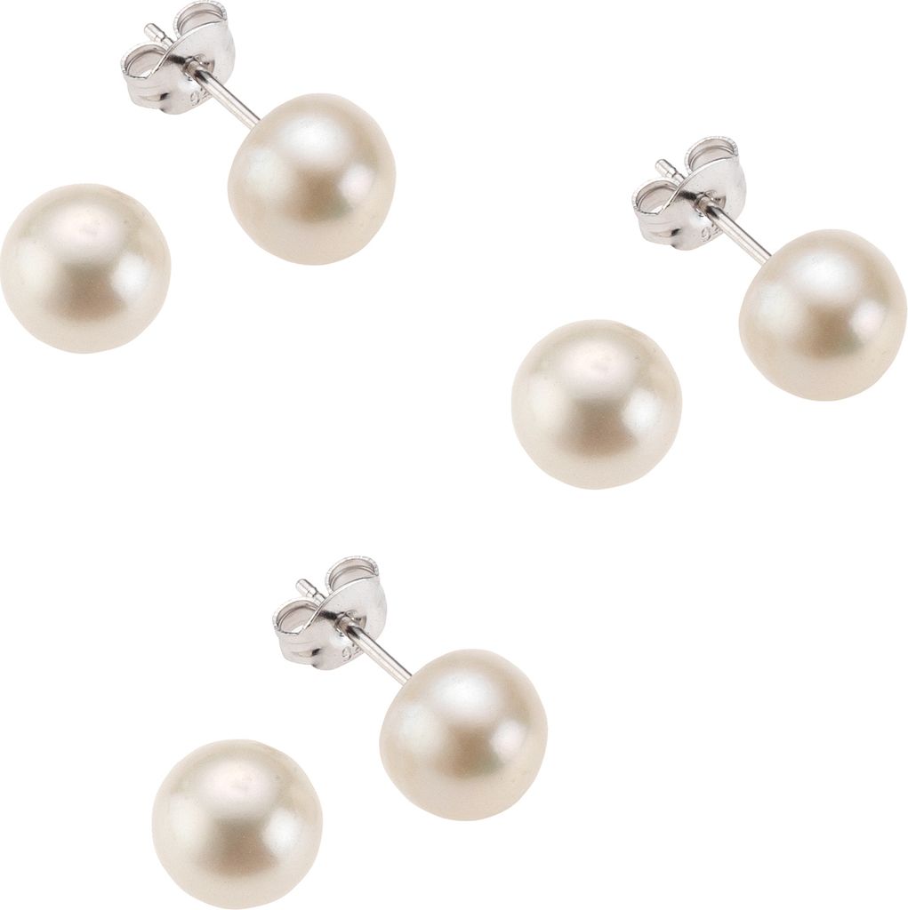 F Ohrstecker 3er-Set 925/- Sterling Silber 1,2cm weiß Süßwasserzuchtperle weiß 500220194