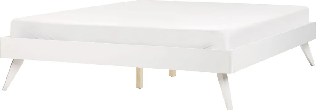 Cadre de lit double blanc 160x200 cm en bois d'hévéa et MDF sans tête