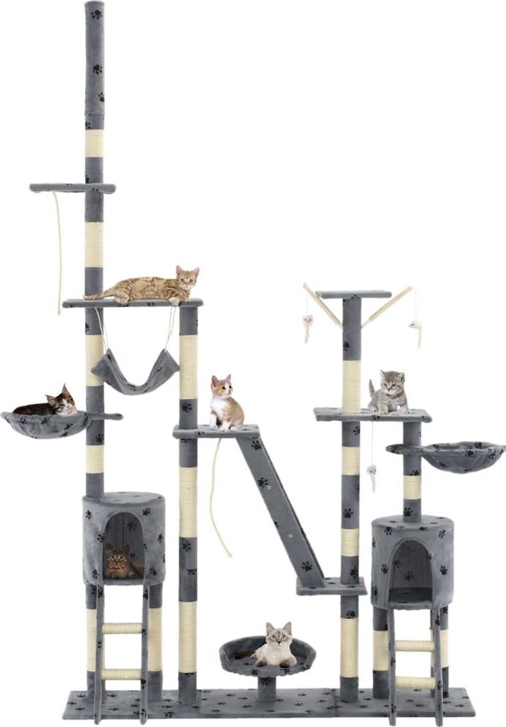 vidaXL Katzen-Kratzbaum Sisal 230-250 cm Pfoten-Aufdruck Grau