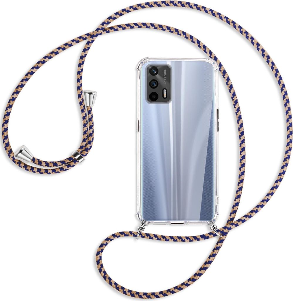 Handykette Backcover-Schutzhülle mit Band (Metall silberfarben) für Realme GT 5G (RMX2202) - blau+beige