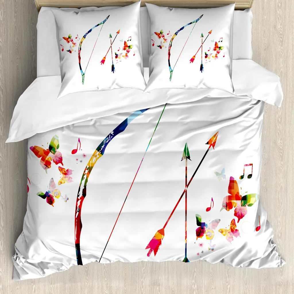 ABAKUHAUS Copripiumino moderno, freccia e arco astratti, antiacaro, adatto a chi soffre di allergie, con federe, 200 cm x 200 cm - 80 x 80 cm, multicolore