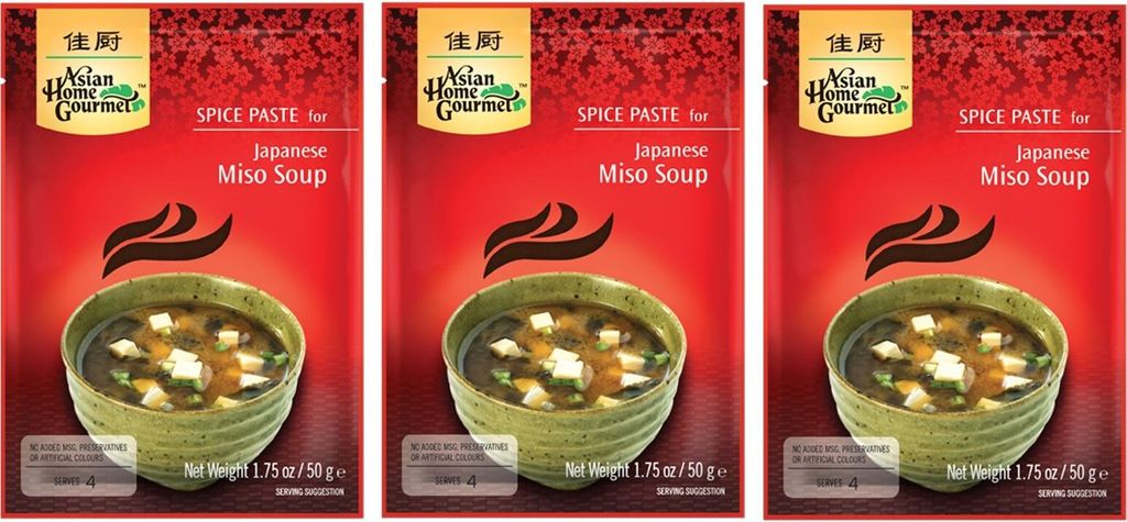 3er Pack - ASIAN HOME GOURMET Würzpaste für japanische Misosuppe (3x 50g) | Miso Suppe | Japanese Miso Soup
