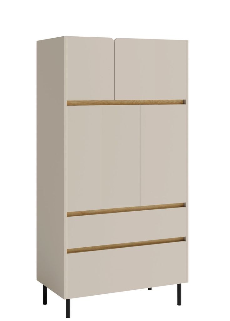 Marmex Hochkommode LUCA LC5 Sandbeige + geölte Eiche 80x165x40 cm, Sideboard