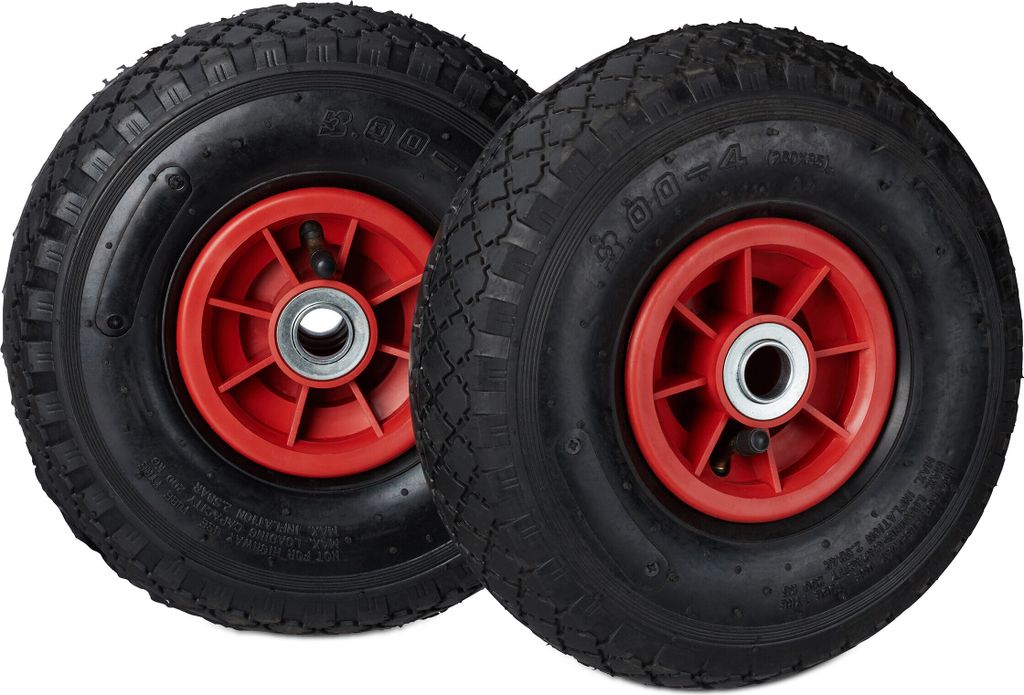 4x Handwagenrad 3.00-4 - Luftreifen Handwagen - Ersatzrad - Schwarz-Rot