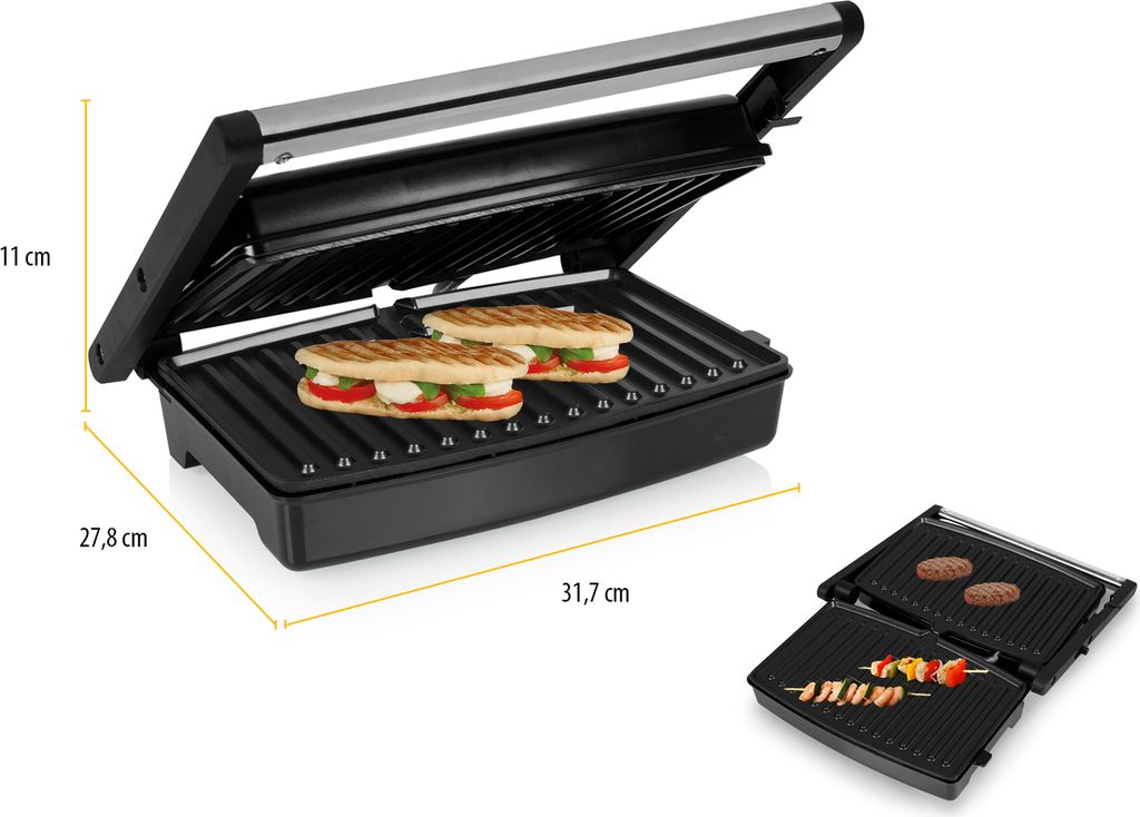 Tristar GR-2859 Kontaktgrill - Schwarz - Edelstahl - Kunststoff - Edelstahl - Rechteckig - 275 x 180 mm - 230 °C - Schw
