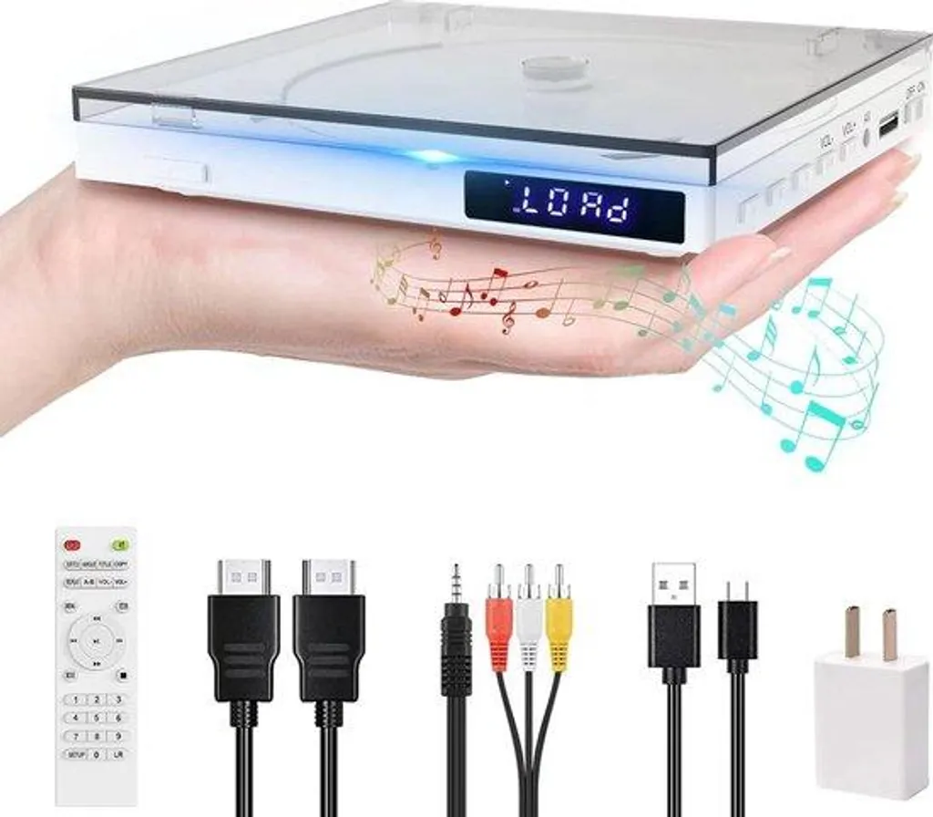 Lecteur DVD de salon blanc ultra-compact avec port HDMI et port USB 2.0