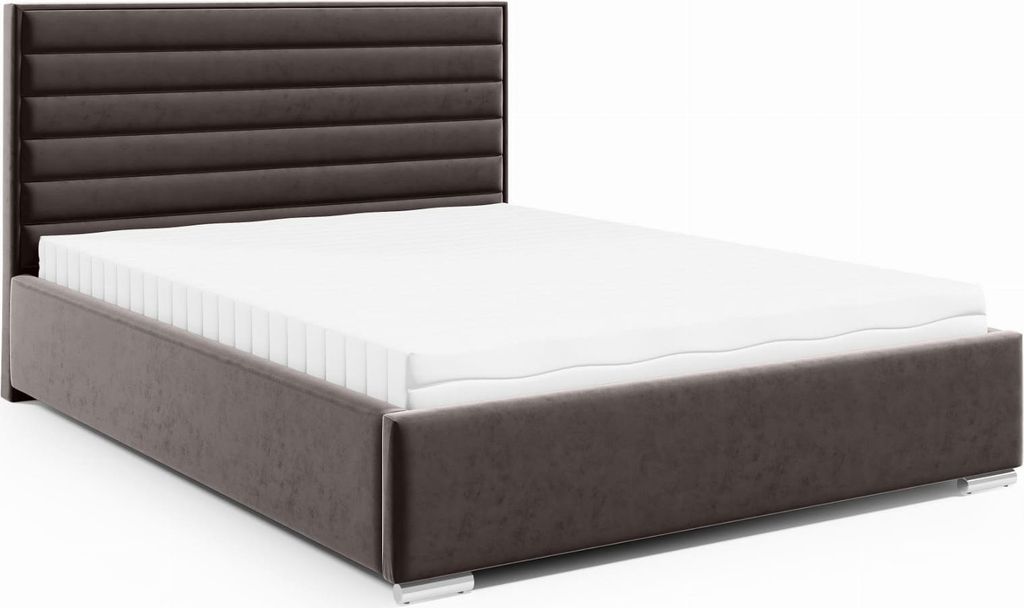 LIKMA Polsterbett Braun 120x200 cm mit Stauraum Verchromte Füße Doppelbett mit Kopfteil 11 cm Gepolsterter Stoffbett Ohne Matratze