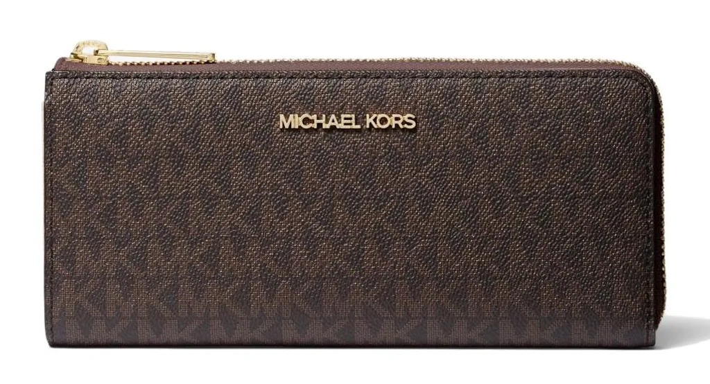 Petit Portefeuille Michael Kors Marron Quarter Zip en Cuir Monogram