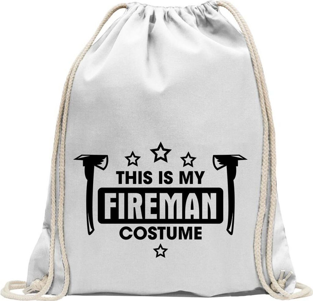 Kiwistar - Turnbeutel - weiss - This is My Fireman Costume - Fun Rucksack Sport Beutel Gymsack Baumwolle mit Ziehgurt