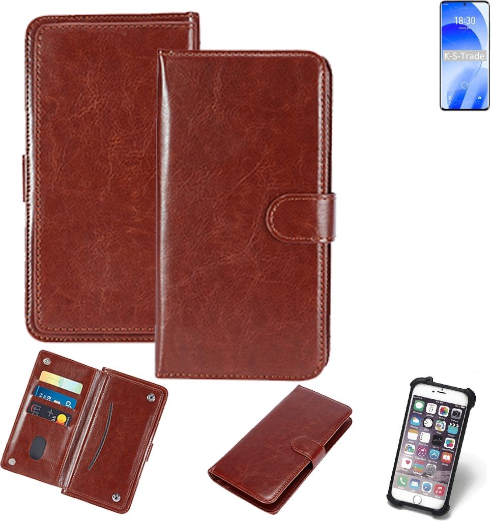 K-S-Trade 360° Hülle kompatibel mit Meizu 18s braun Kunstleder Case BookCase WalletCase Kunstlederederhülle Handyhülle, Rundumschutz Bumper (1x)