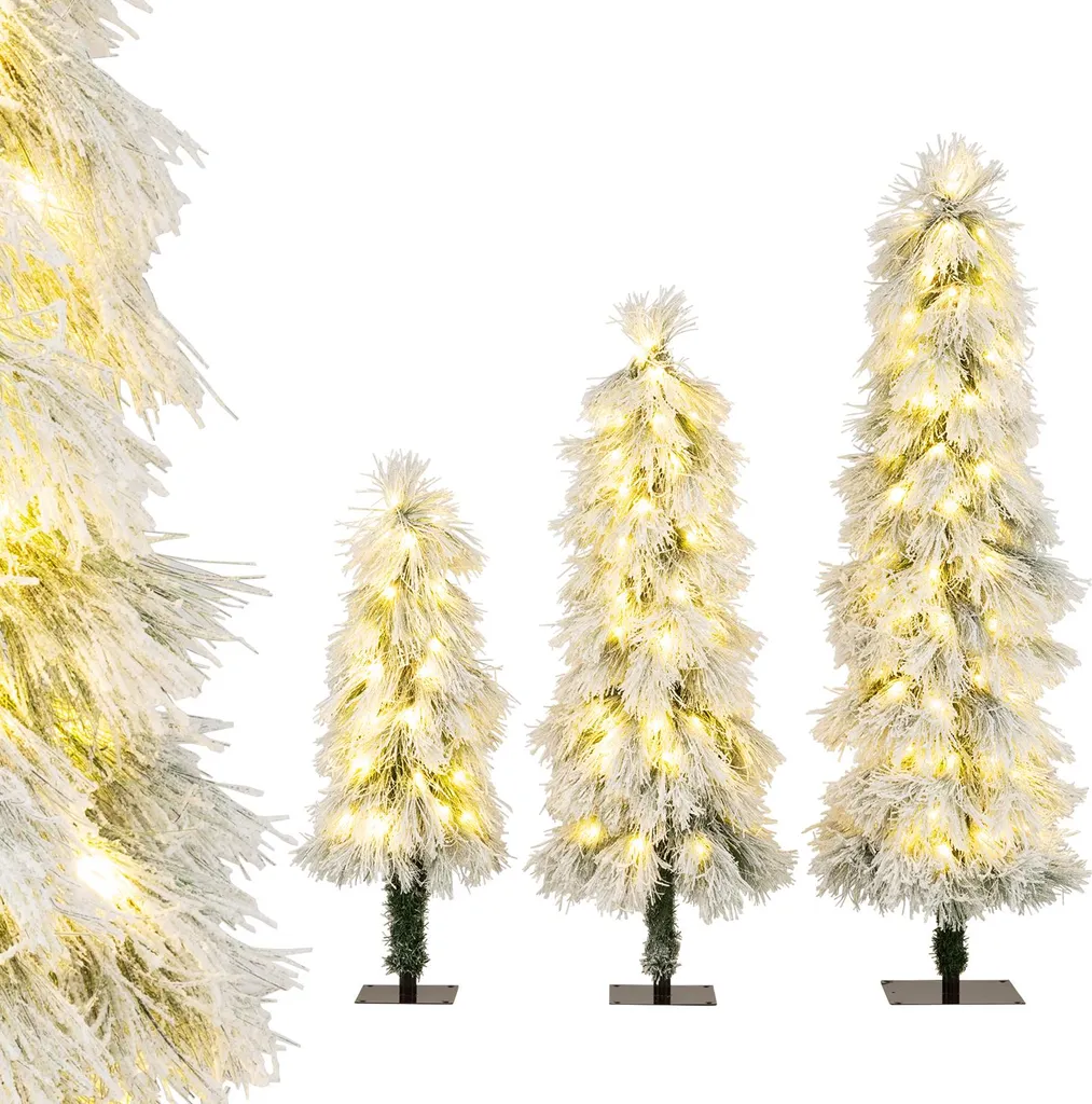 Trio de Sapins de Noël Lumineux Effet Enneigé pour Déco de Fêtes Chic