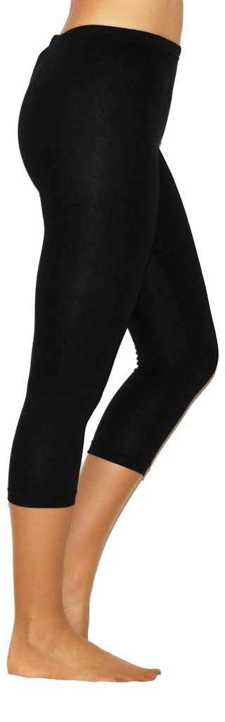 Damen 3/4 Capri Leggings Baumwolle  SCHWARZ XXXL Produktbild 