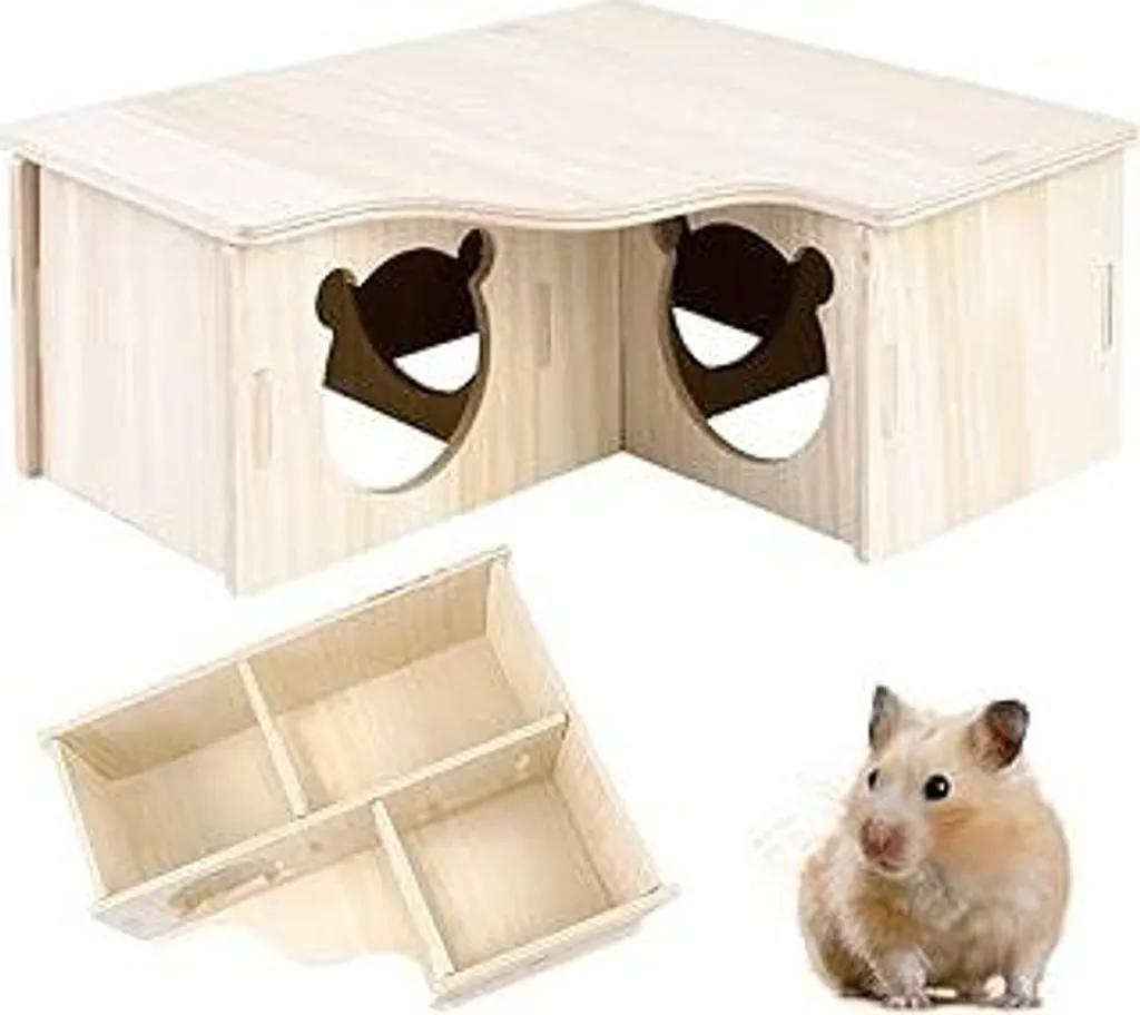Casetta Legno Criceti 22x18x8cm - Labirinto 3 Camere per Piccoli Roditori