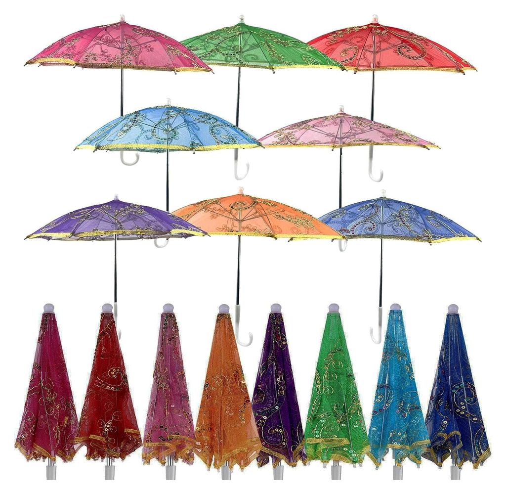 8 indische Mini-Regenschirme mit Pailletten und Spitze, mehrfarbig, handgefertigt, Designer-Stickerei, Vintage-Stil, Boho, dekorative Regenschirme ...